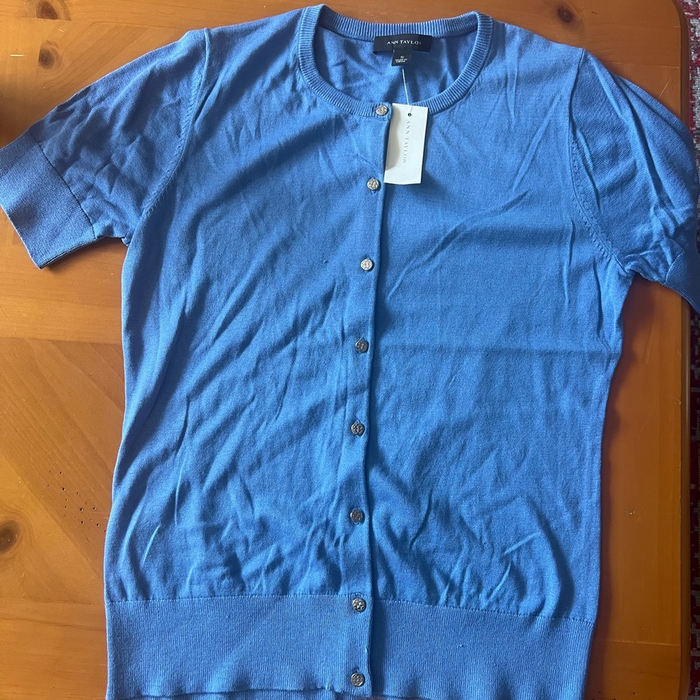 Ann Taylor short sleeve button up sweater/cardigan